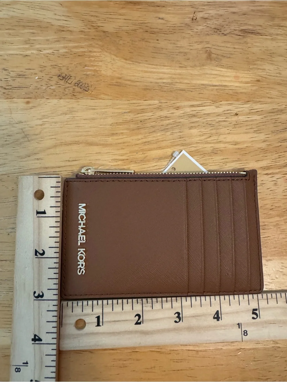 NWT defect Michael Kors Brown Leather Zip Card Case